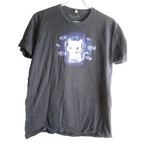 Purple on Black Pew Pew Video Gaming Cat T Shirt Sz M 100% Cotton Teeturtle